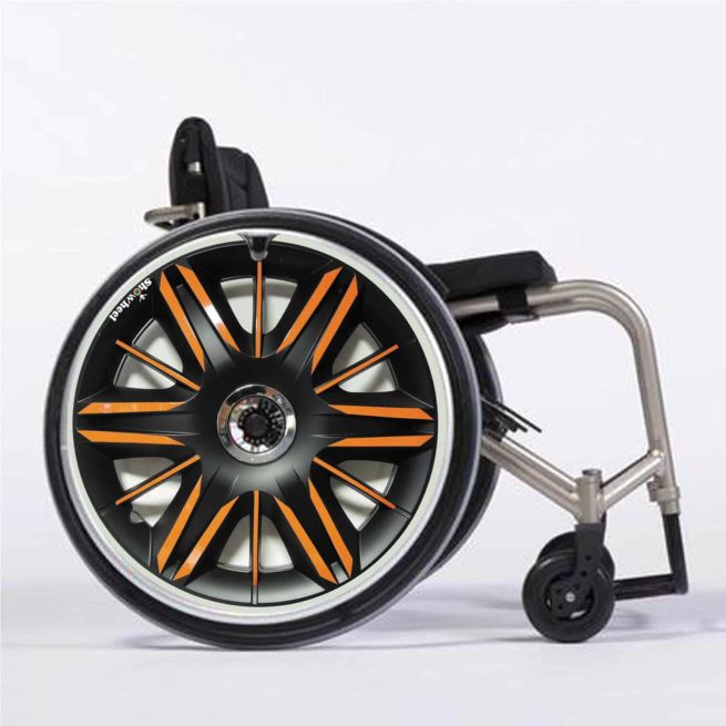 Orange metal wheel cover